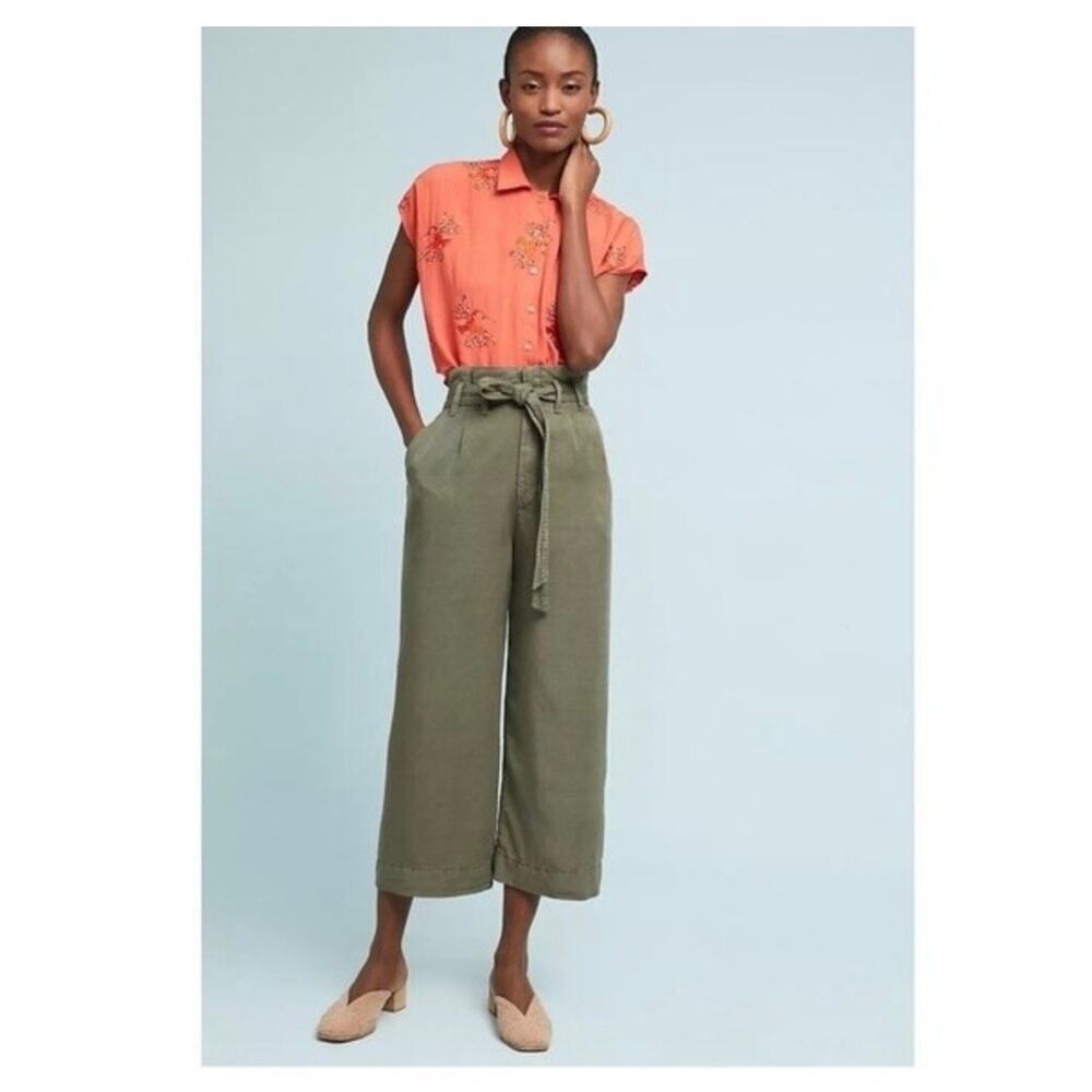 Anthropologie Blythe wide-leg cropped high-rise pants moss green